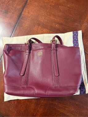 Tory Burch Landon Pebbled Burgundy Leather Tote Bag